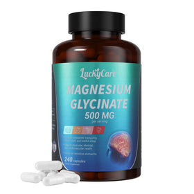 Flacon de Luckycare Magnésium Glycinate 500mg avec 240 capsules
