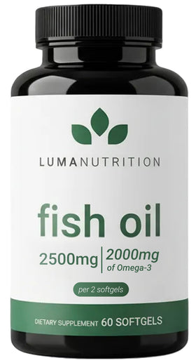 Flacon de Luma Nutrition Omega 3 Huile de Poisson 2500mg, 60 capsules