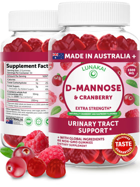 Flacon de Lunakai Gummies de Canneberge 1500mg avec D-Mannose 200mg