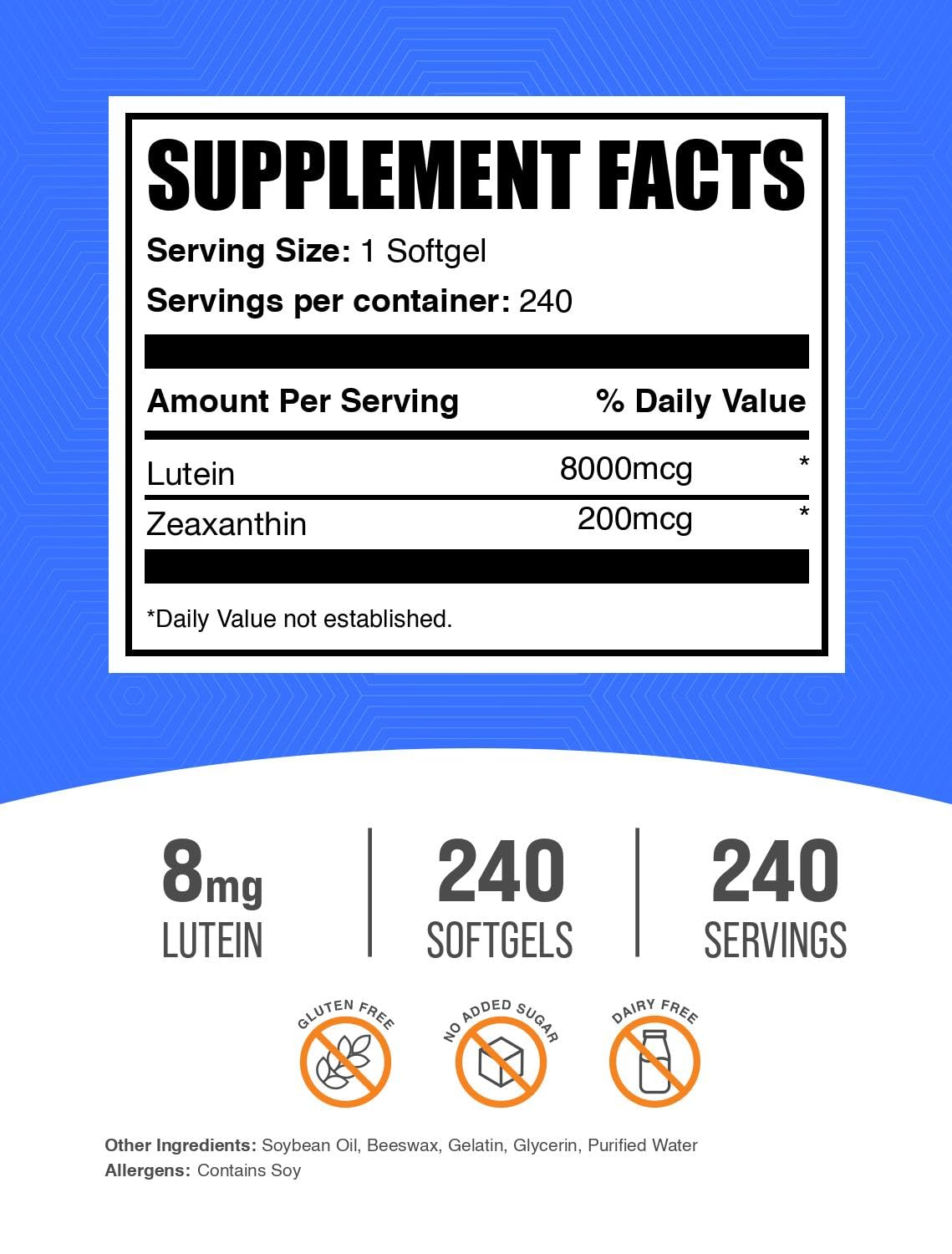 Flacon de Luteine avec Zeaxanthine BulkSupplements sur fond blanc