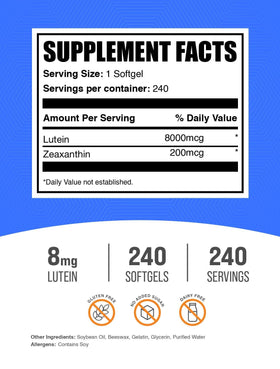 Flacon de Luteine avec Zeaxanthine BulkSupplements sur fond blanc