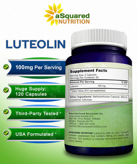 Flacon de Luteolin 100mg 120 capsules aSquared Nutrition avec un fond neutre