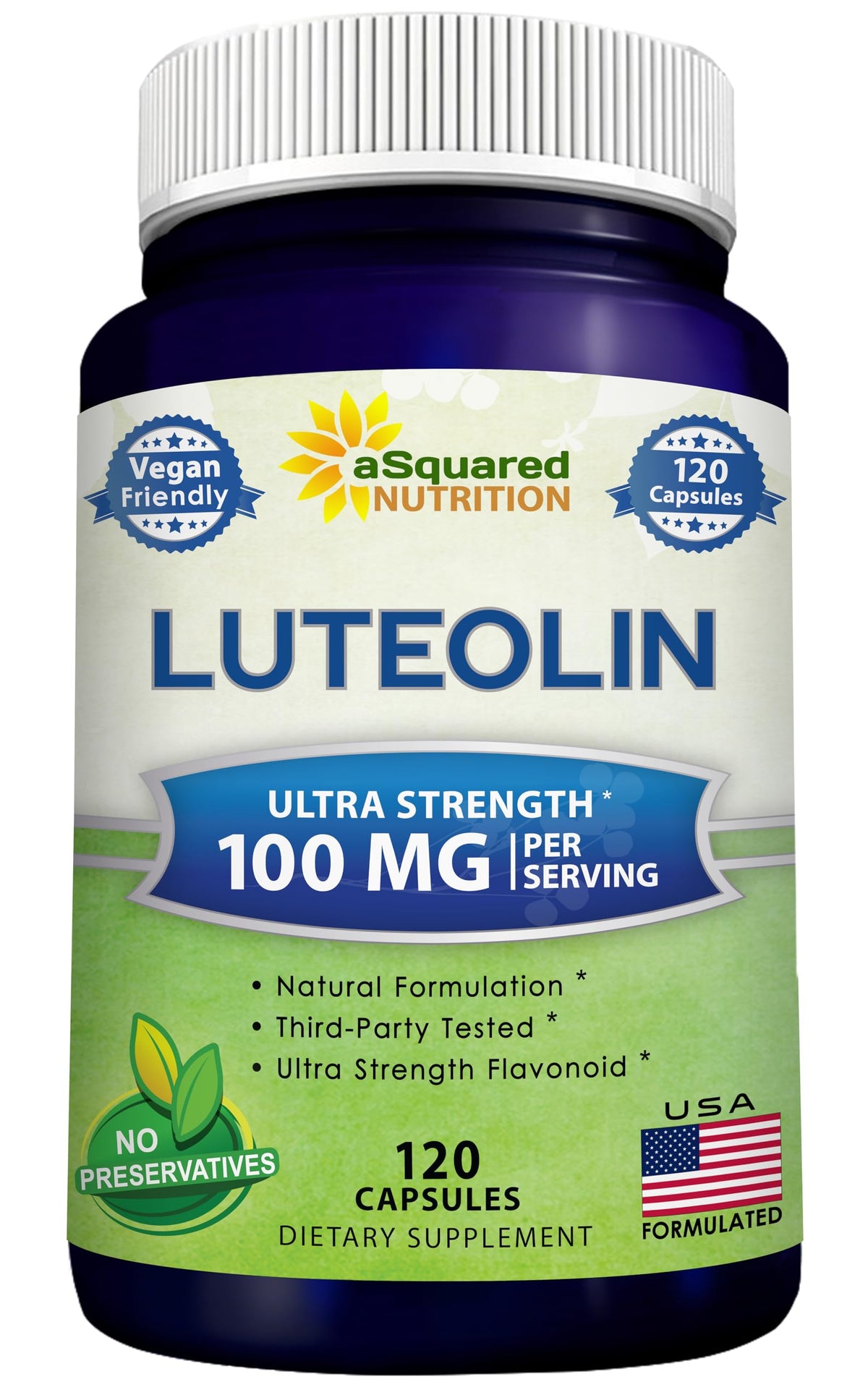 Flacon de Luteolin 100mg 120 capsules aSquared Nutrition vue de face