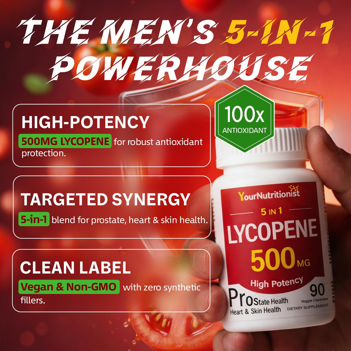 Flacon de Lycopène 500mg avec étiquette bien visible