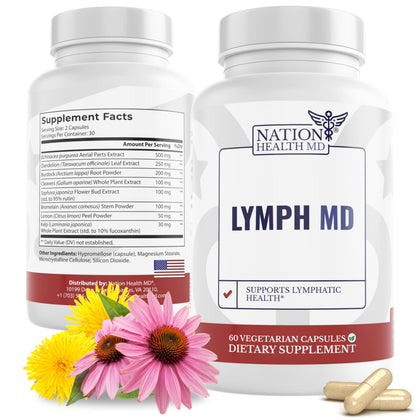Flacon de Lymph MD NATION HEALTH MD contenant 60 capsules
