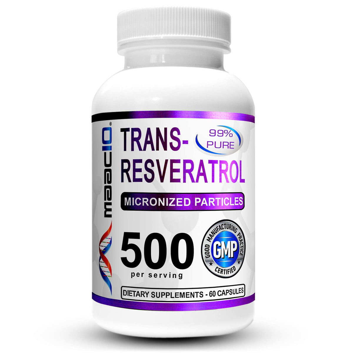 Flacon de MAAC10 Trans-Resvératrol 500mg vue de face