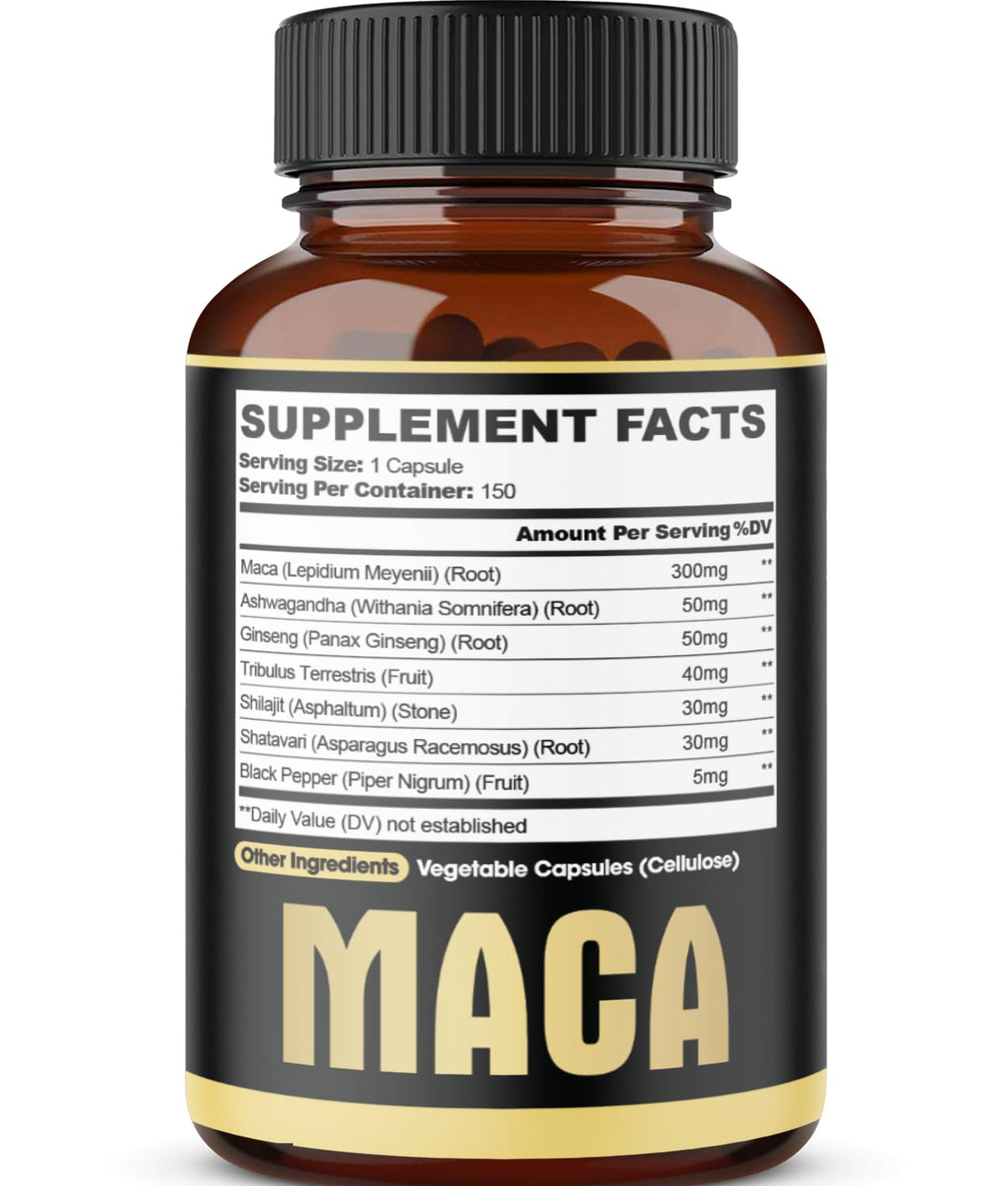 Flacon de Maca 7 en 1 agobi avec des herbes naturelles en arrière-plan