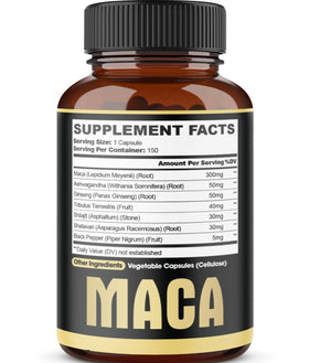 Flacon de Maca 7 en 1 agobi avec des herbes naturelles en arrière-plan