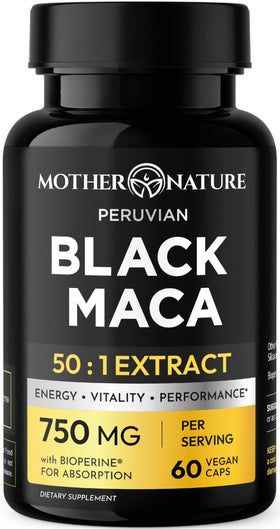 Flacon de Maca Noire Bio 50:1 750mg avec 60 capsules