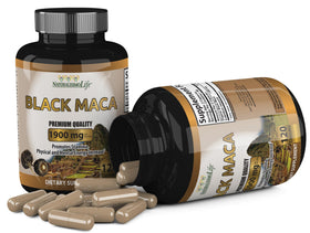 Flacon de Maca Noire Bio avec capsules visibles