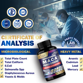 Flacon de Maca Organic Cadane avec des herbes autour
