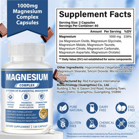 Flacon de magnésium 1000mg avec capsules à côté