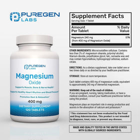 Flacon de Magnésium 400mg P Puregen Labs avec étiquette