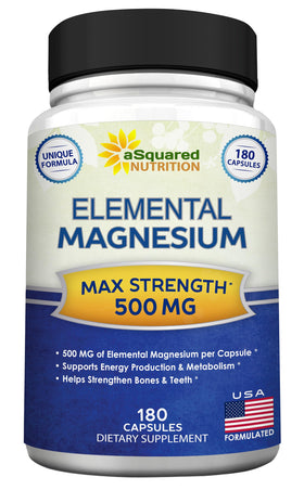 Flacon de magnésium 500mg aSquared Nutrition avec 180 capsules végétales