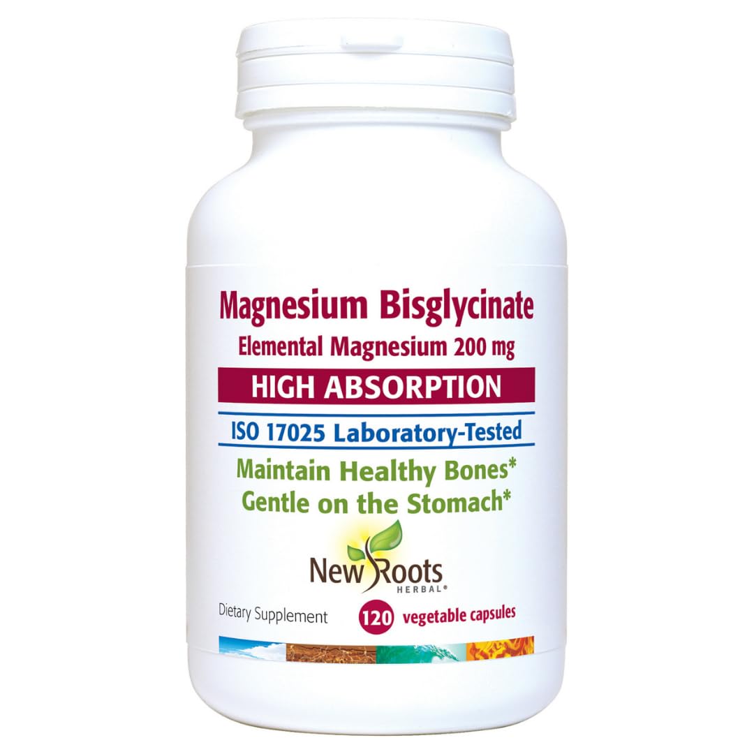 Flacon de Magnésium Bisglycinate NEW ROOTS HERBAL 200mg 120 capsules