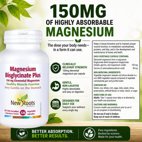Flacon de Magnésium Bisglycinate Plus de NEW ROOTS HERBAL avec capsules à côté