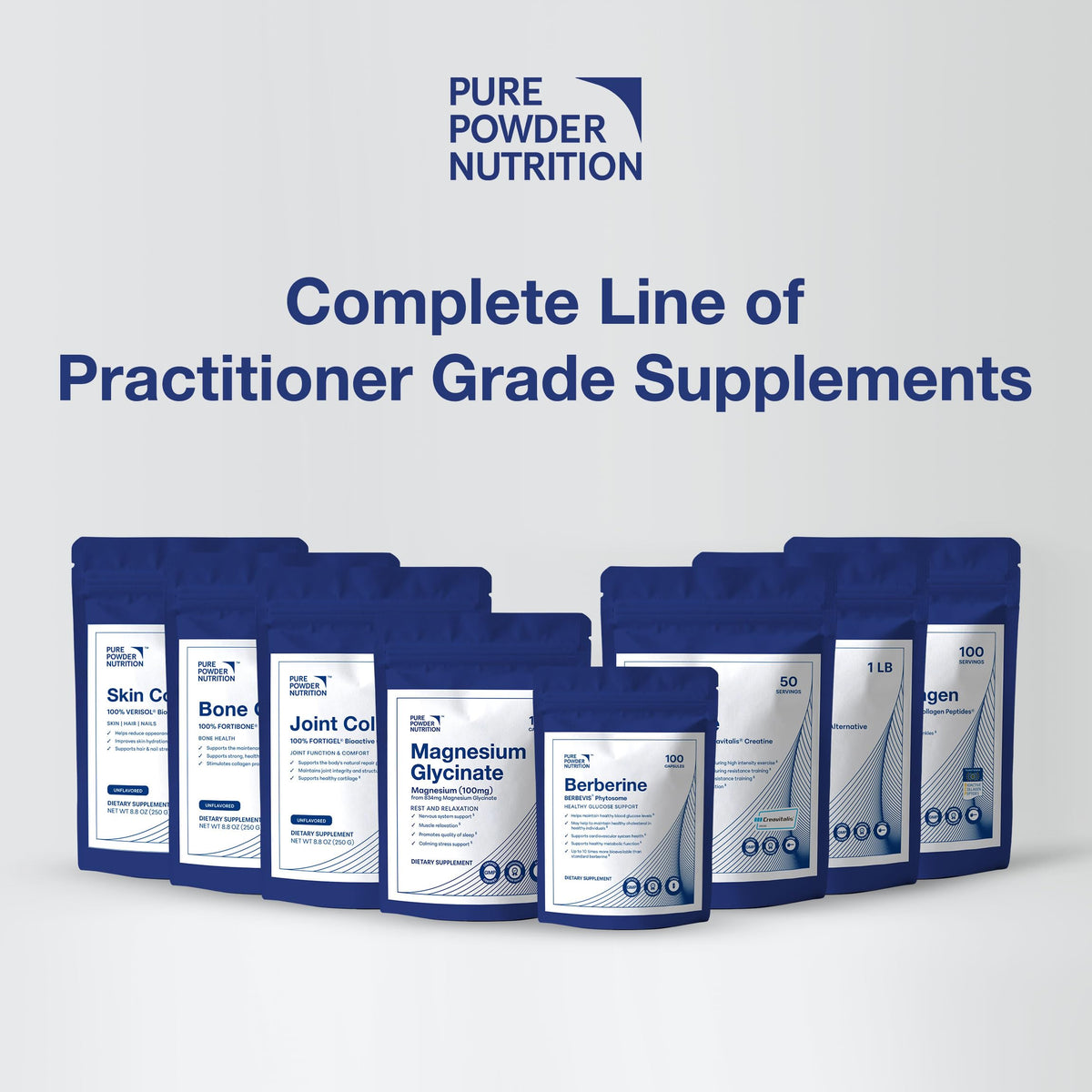 Flacon de magnésium bisglycinate Pure Powder Nutrition avec des capsules à côté
