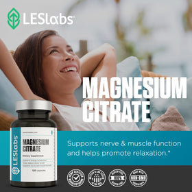 Flacon de magnésium citrate LES Labs avec arrière-plan naturel
