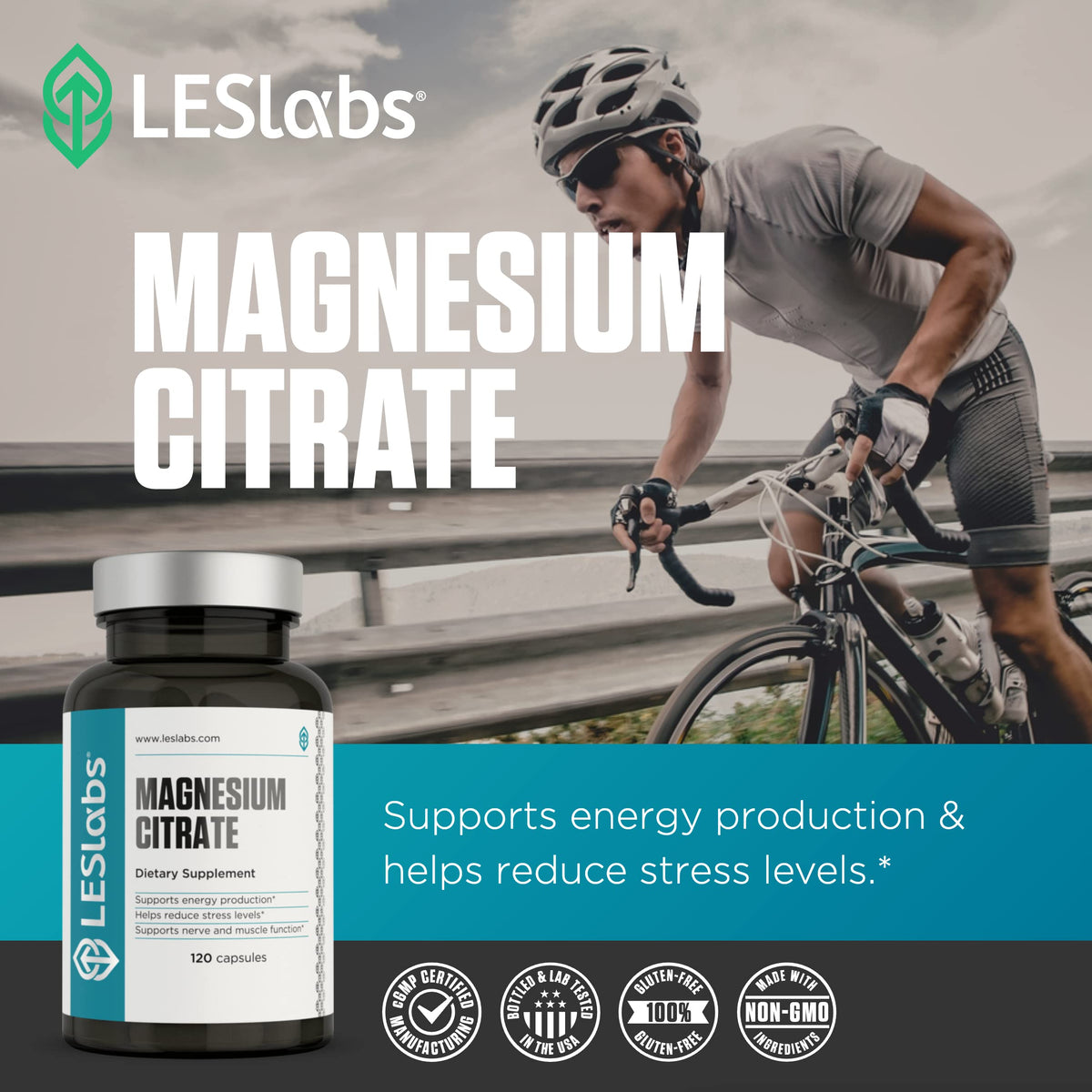 Flacon de magnésium citrate LES Labs avec étiquette claire