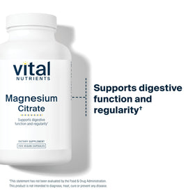 Flacon de magnésium citrate Vital Nutrients avec capsules à côté