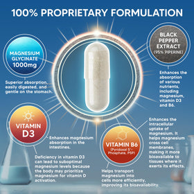 Flacon de Magnésium Glycinate 1000mg ouvert avec capsules visibles