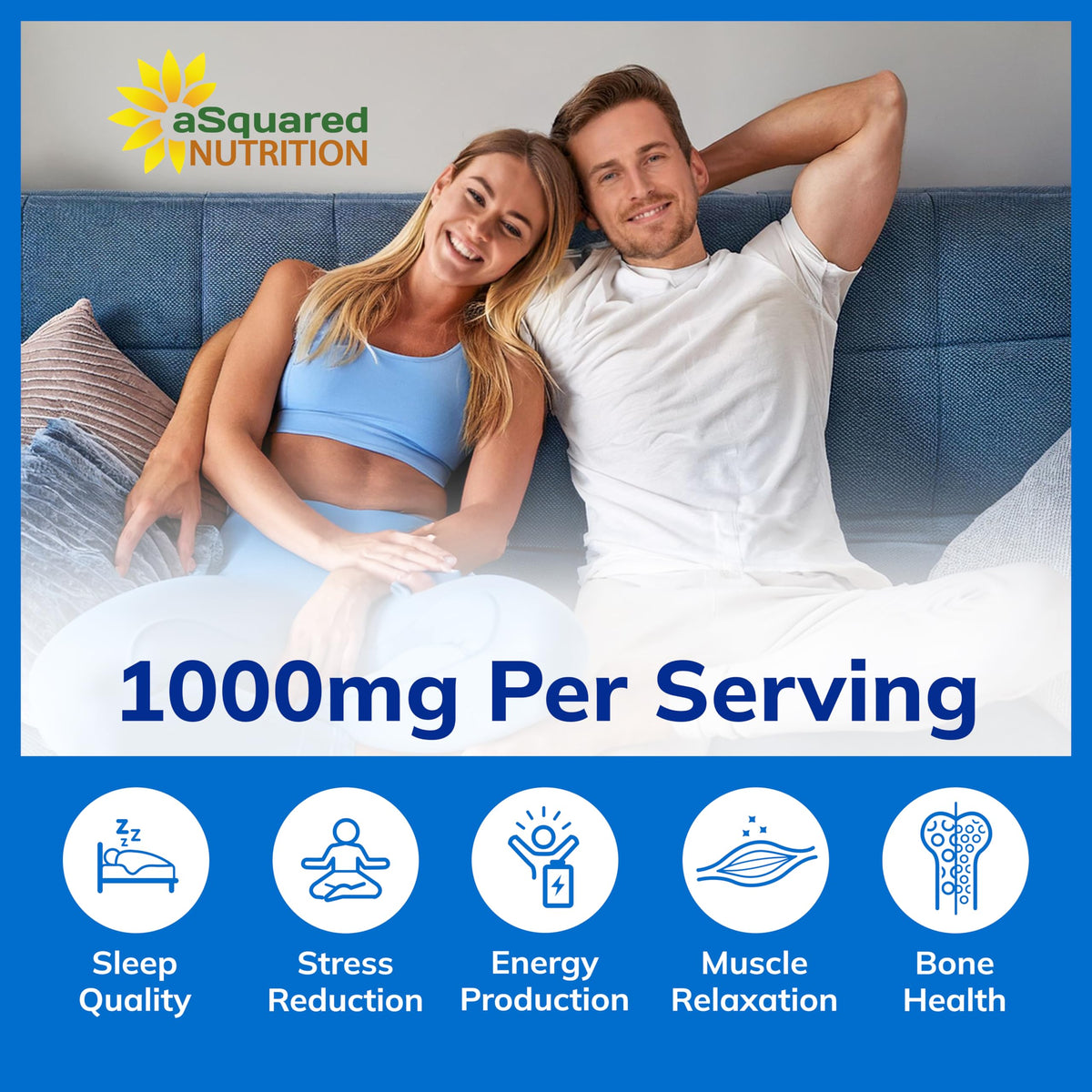 Flacon de Magnésium Glycinate 1000mg sur un fond neutre