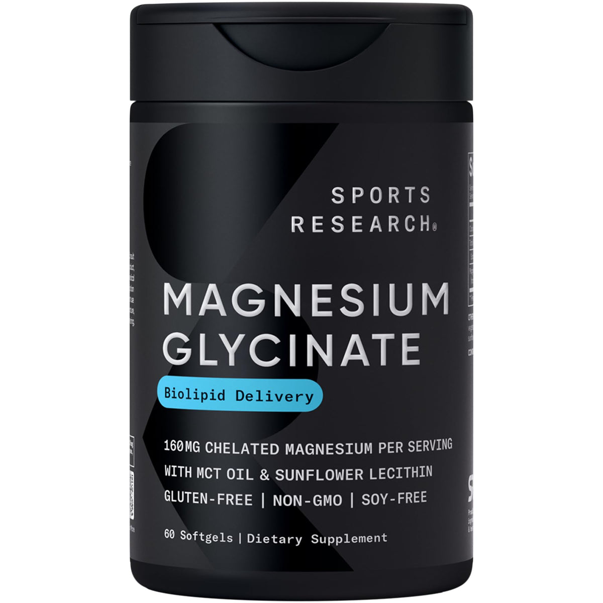 Flacon de Magnésium Glycinate 160mg de Sports Research, 60 gélules
