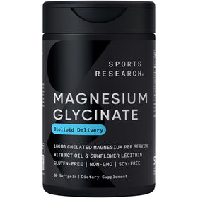 Flacon de Magnésium Glycinate 160mg de Sports Research, 60 gélules