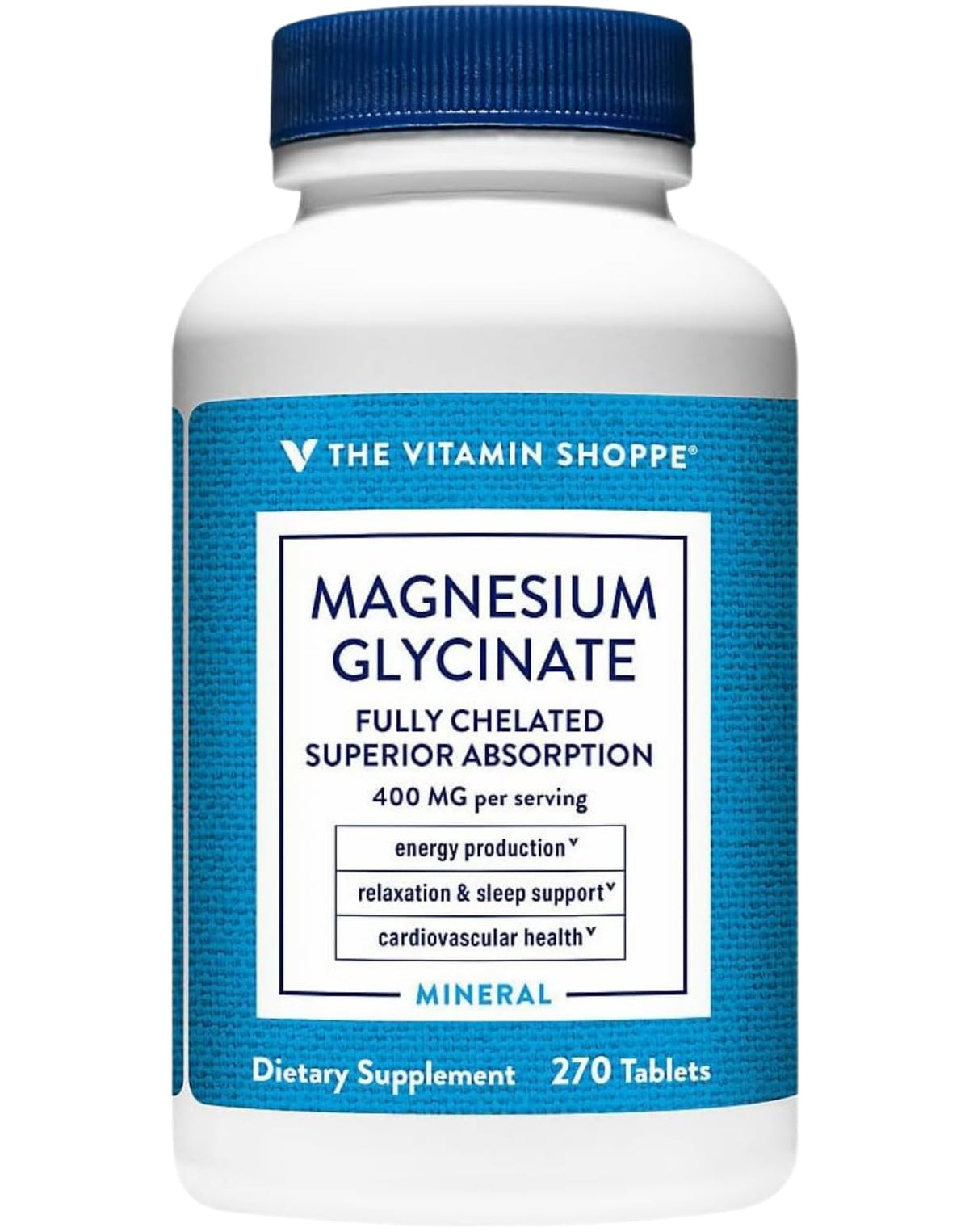 Flacon de magnésium glycinate 400 MG de The Vitamin Shoppe, 270 comprimés