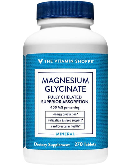Flacon de magnésium glycinate 400 MG de The Vitamin Shoppe, 270 comprimés