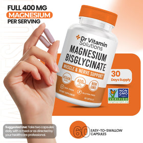 Flacon de Magnésium Glycinate 400mg ouvert avec capsules visibles