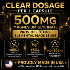 Flacon de magnésium glycinate 500MG d'I LOVE HEALTH avec dosage visible