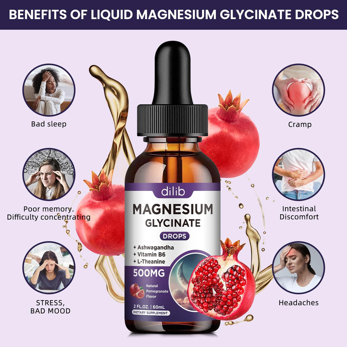 Flacon de magnésium glycinate dilib avec goût grenade