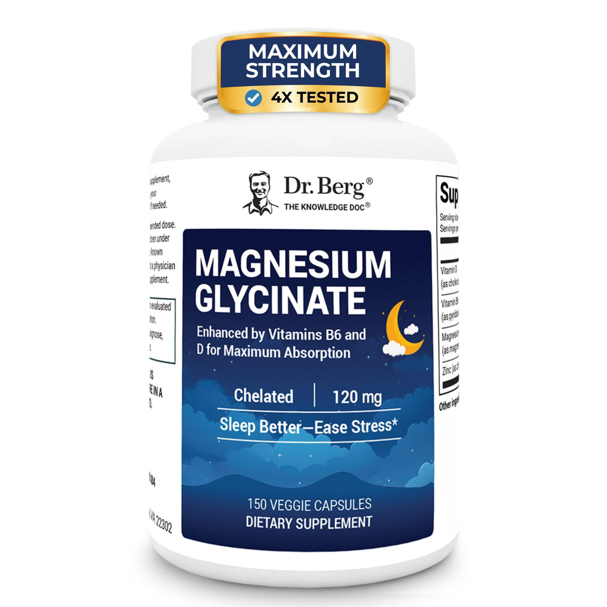 Flacon de magnésium glycinate Dr. Berg 150 capsules vue de face