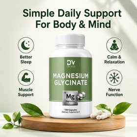 Flacon de magnésium glycinate Dr Vitz avec capsules à côté