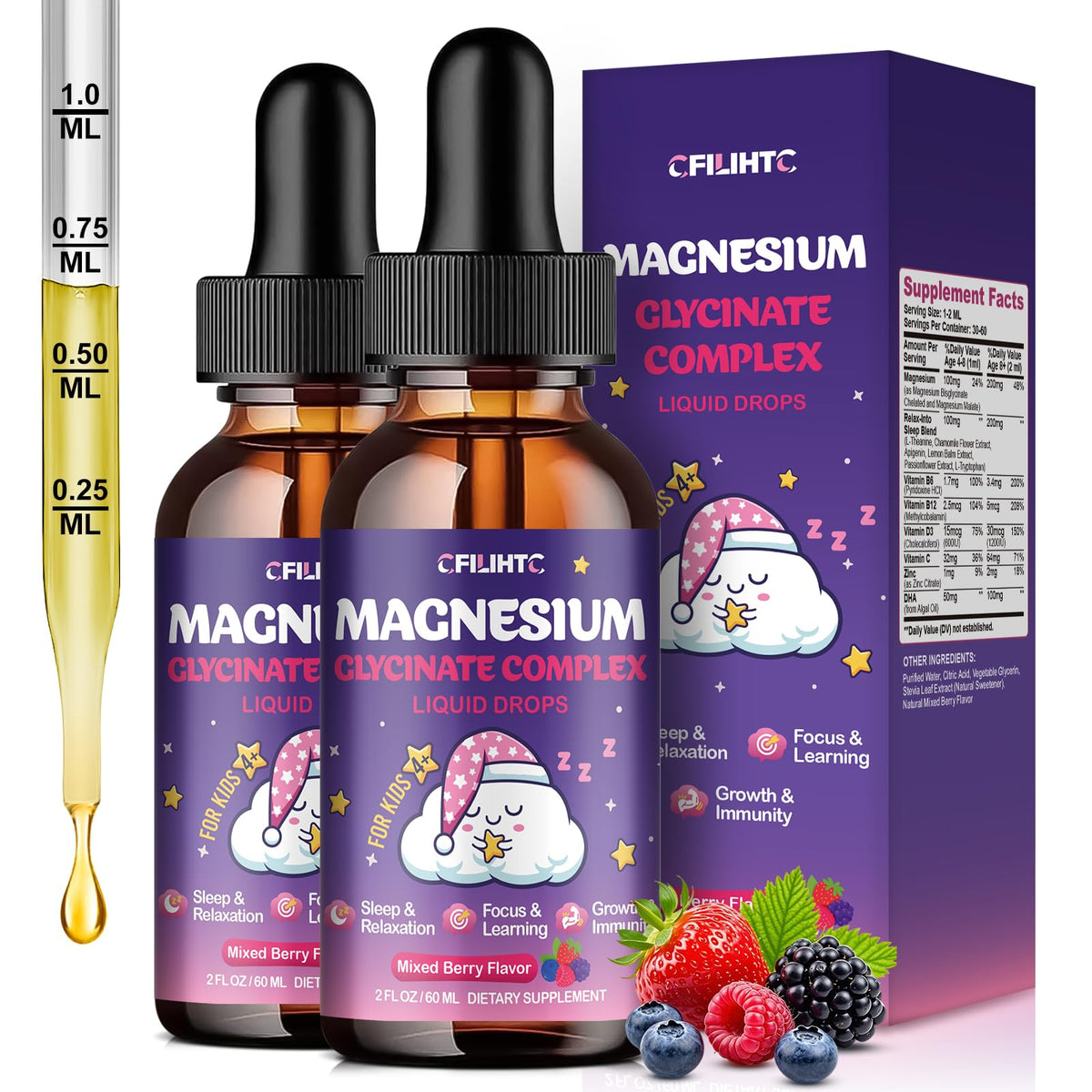 Flacon de magnésium glycinate liquide CFILIHTC 4 Fl Oz vue de face