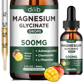 Flacon de magnésium glycinate liquide dilib avec étiquette et gouttes