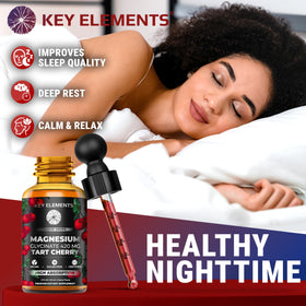 Flacon de magnésium glycinate liquide KEY ELEMENTS sur une table en bois