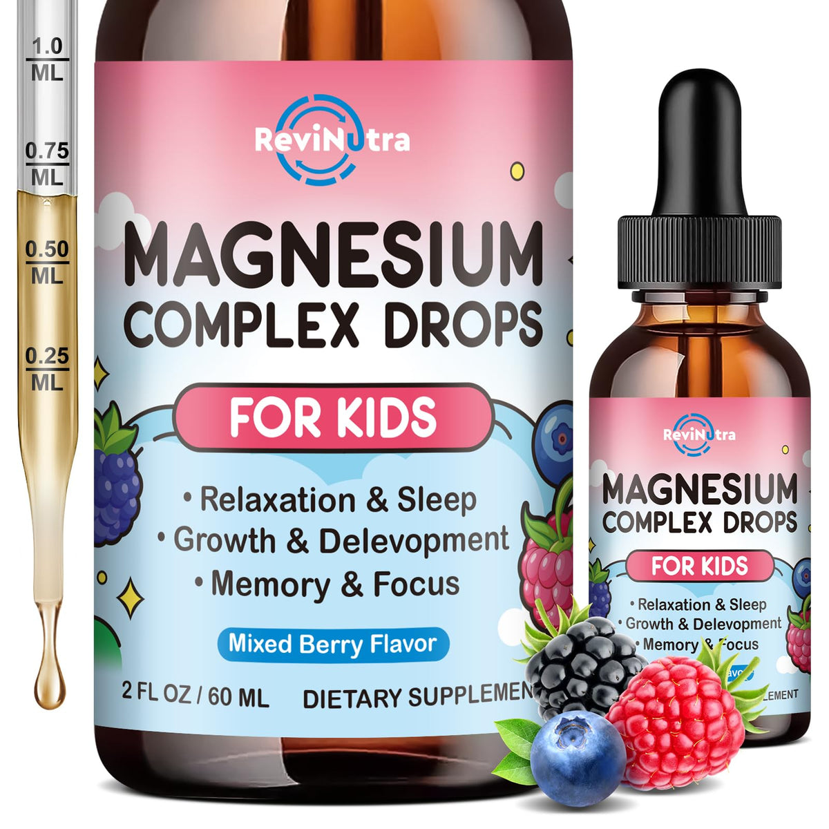 Flacon de magnésium glycinate liquide ReviNutra 150g vue de face