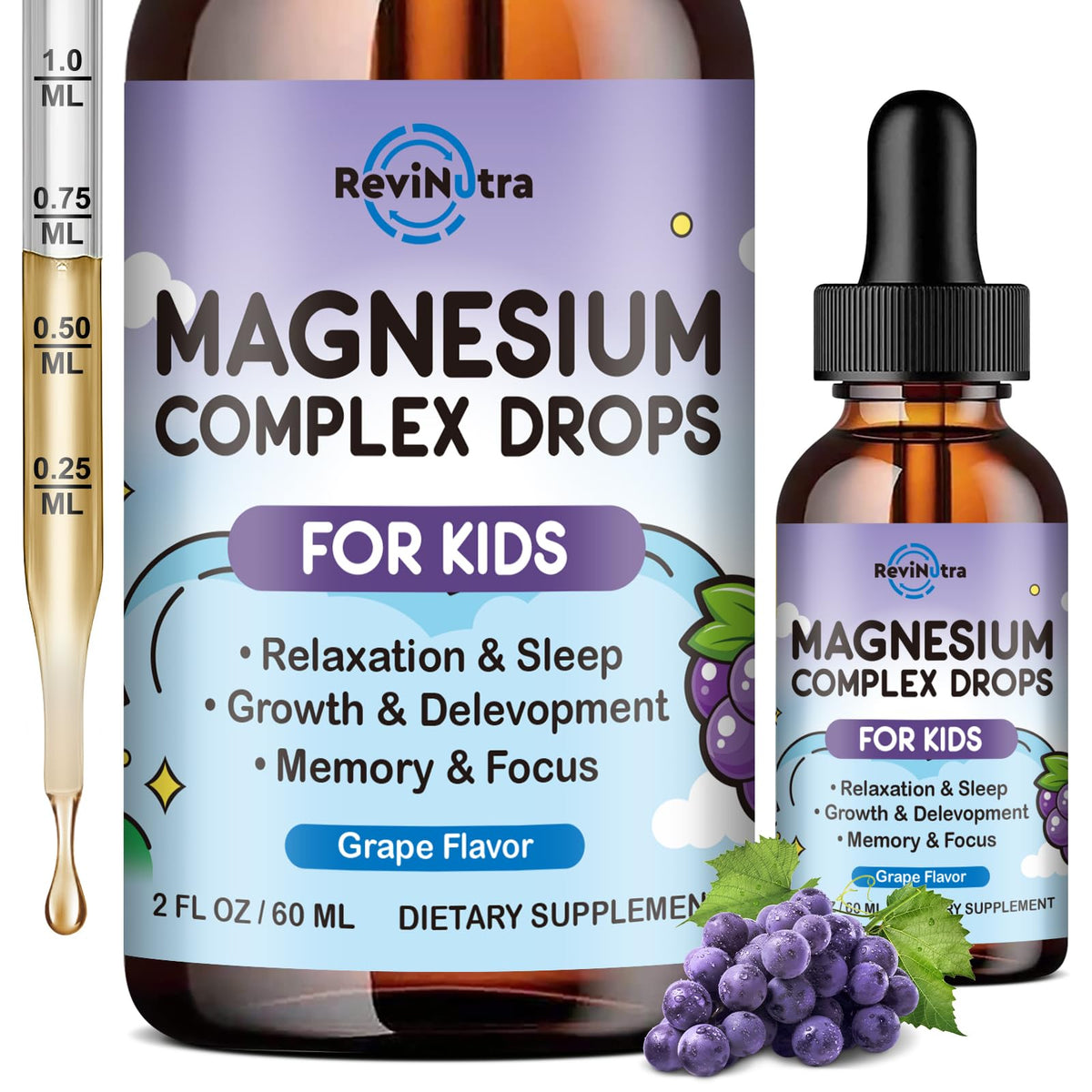 Flacon de magnésium glycinate liquide ReviNutra 150g vue de face
