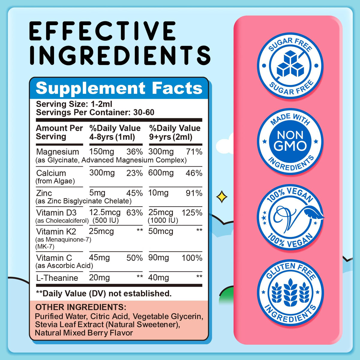 Flacon de magnésium glycinate liquide ReviNutra avec des fruits rouges