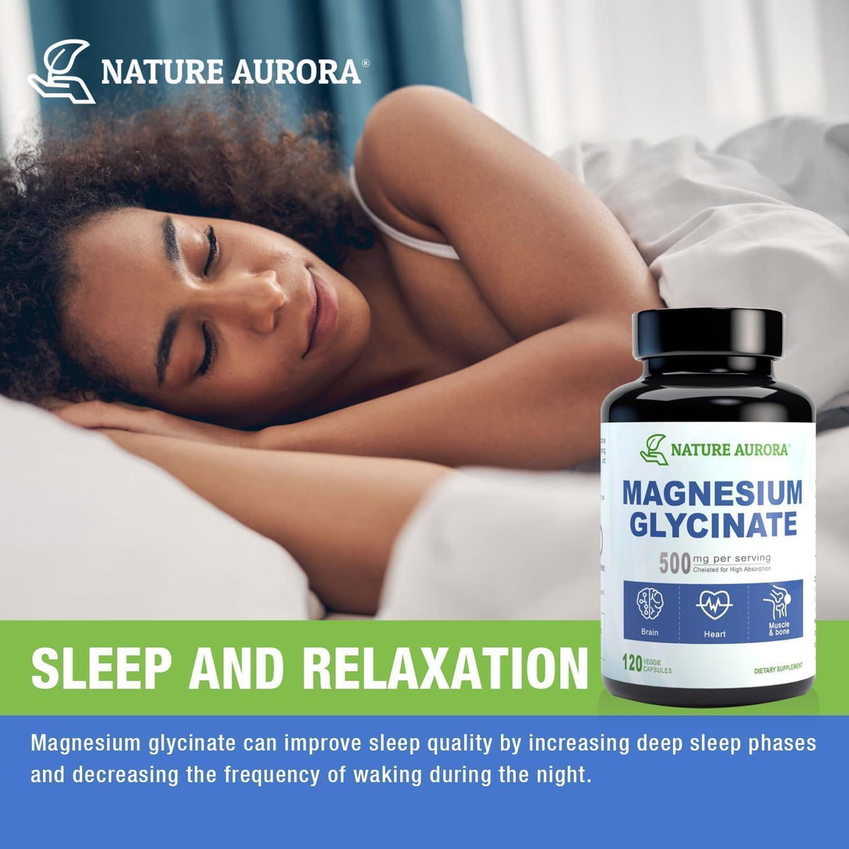 Flacon de magnésium glycinate Nature Aurora sur fond blanc