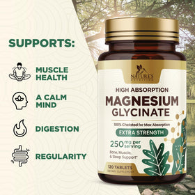 Flacon de magnésium glycinate Nature's Nutrition, vue latérale