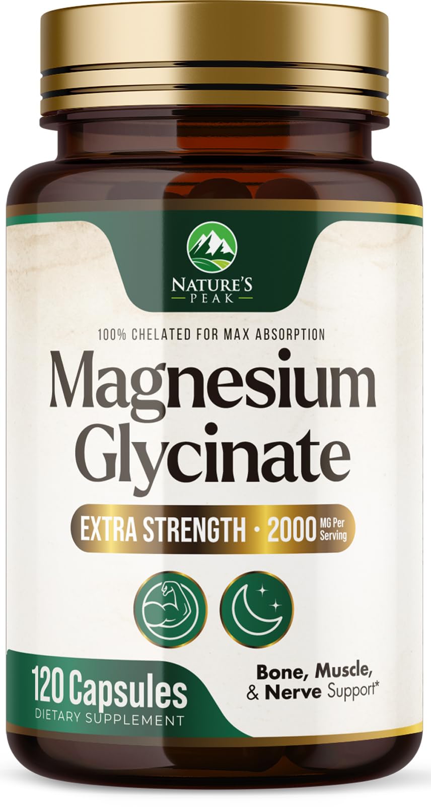 Flacon de magnésium glycinate Nature's Peak 2000 mg, 120 capsules