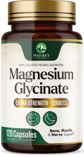 Flacon de magnésium glycinate Nature's Peak 2000 mg, 120 capsules