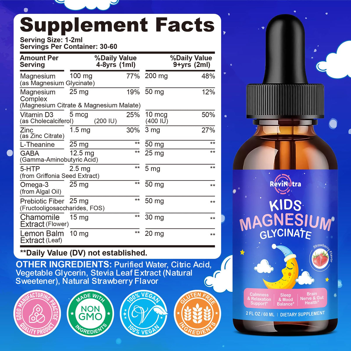 Flacon de magnésium glycinate pour enfants sur une table