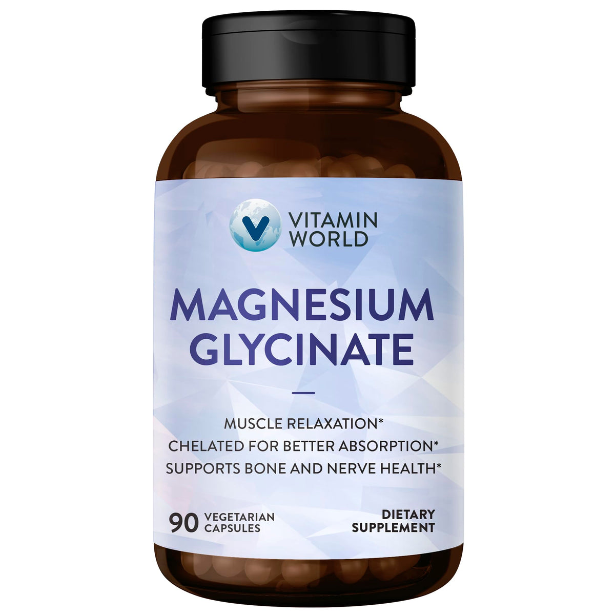 Flacon de Magnésium Glycinate Vitamin World 90 capsules végétariennes