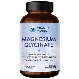 Flacon de Magnésium Glycinate Vitamin World 90 capsules végétariennes