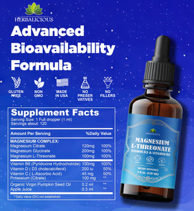 Flacon de magnésium HERBALICIOUS avec vitamine D3 et B6