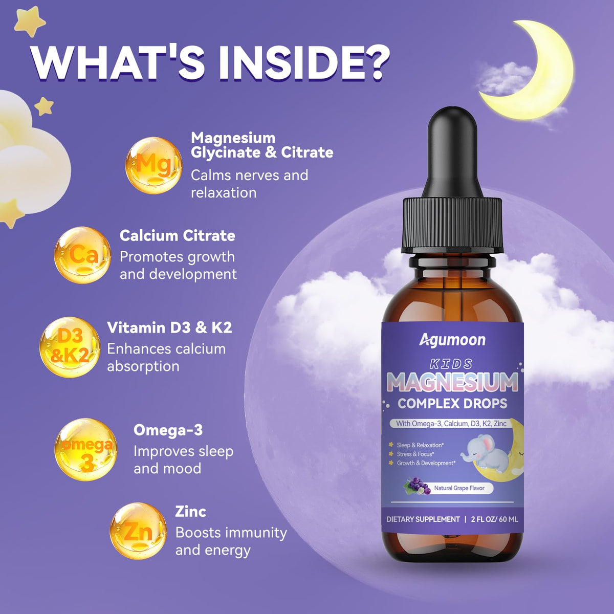 Flacon de magnésium liquide Agumoon avec étiquette claire